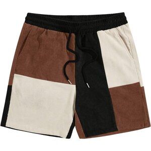 Men Black Brown Summer Casual Drawstring Corduroy Shorts with Pockets